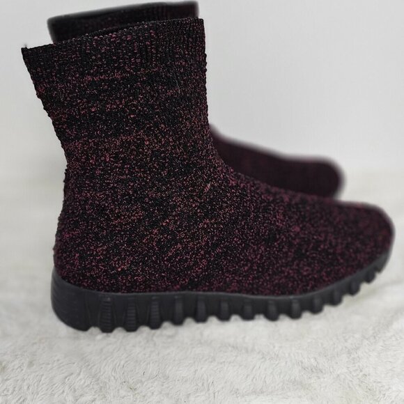 Bernie Mev Black Maroon Pullon Lug Sole Sock Bootie Size 10.5 - Picture 4 of 13